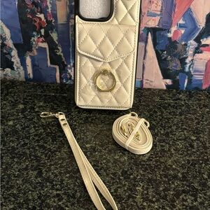 Elegant Luxury Cream iPhone 16 Pro Max Case with Strap